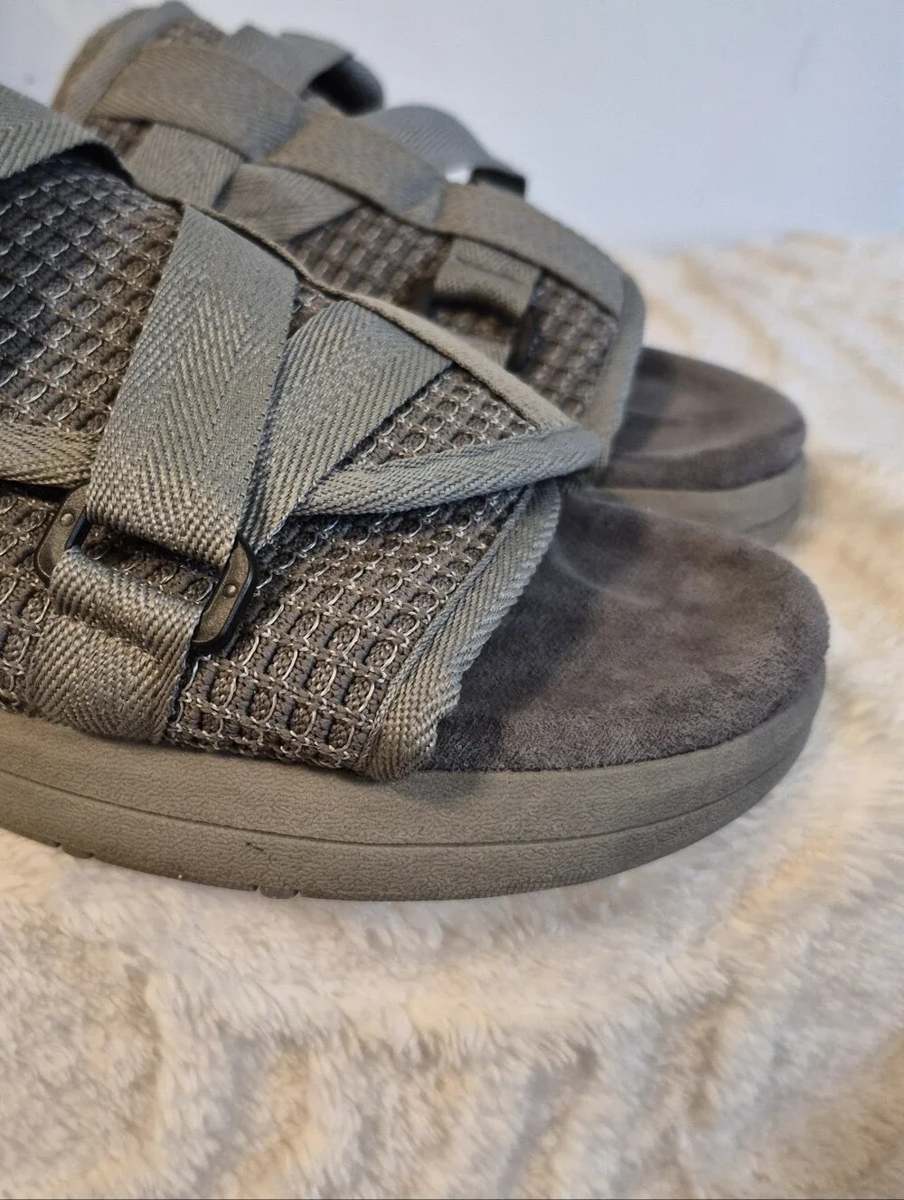 Draco DracoSlides Slides Grey Waffle Knit Sandals Adjustable Straps Men Sz 11-12